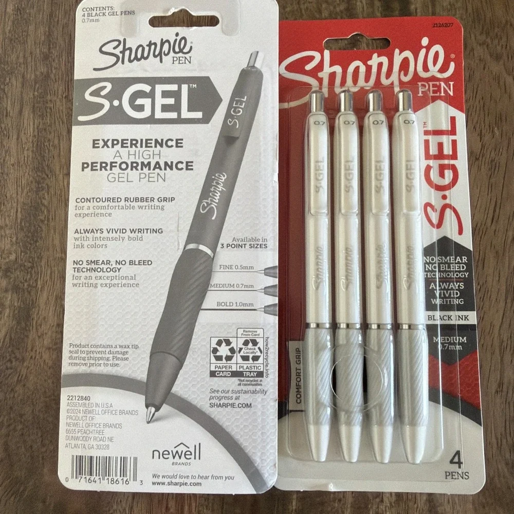 Sharpie S-Gel Pens Medium Point 0.7mm Pearl White Body Black Ink 4 Count - 2pack